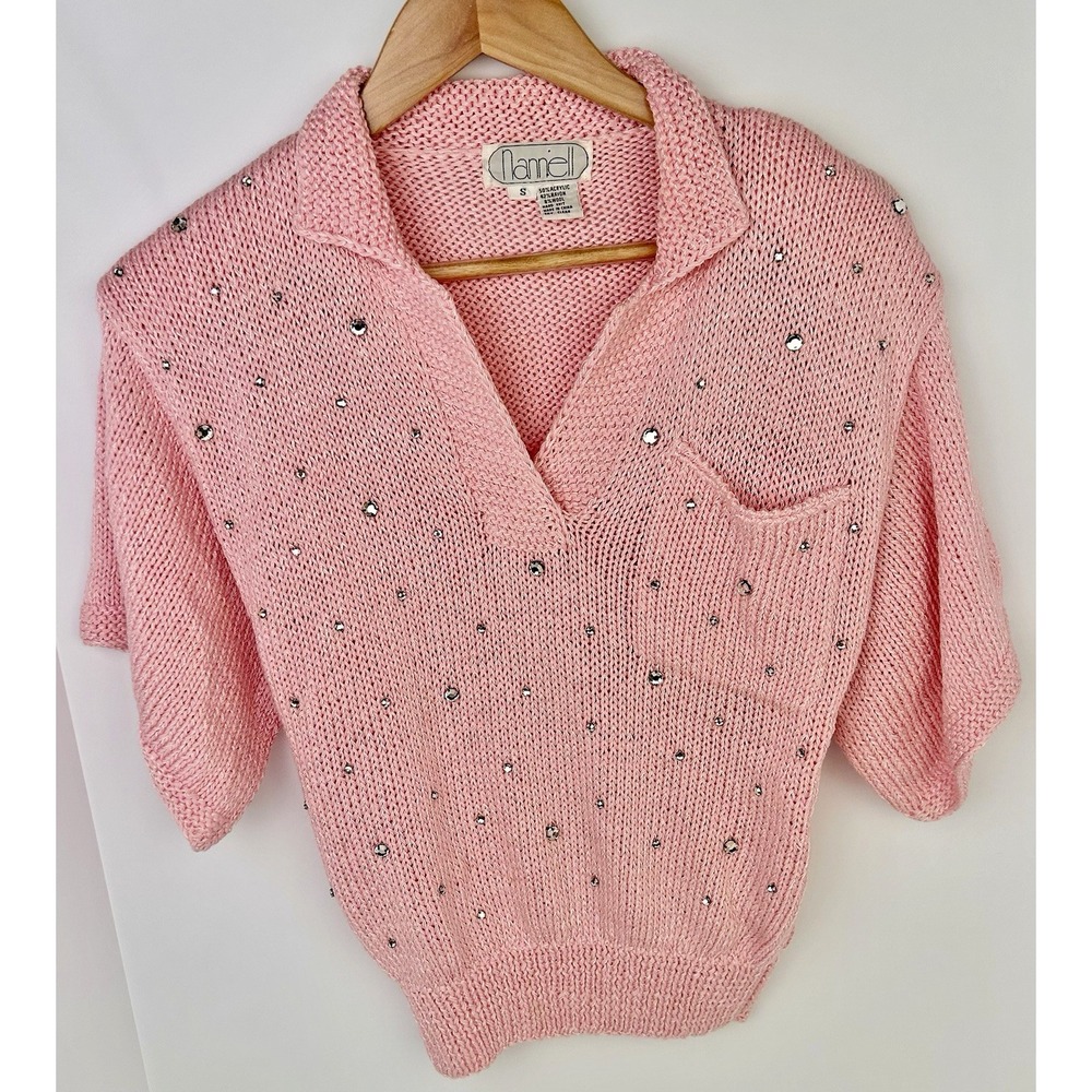Vintage grandmacore Nannell‎ sweater, faux diamond romantic pink Size S